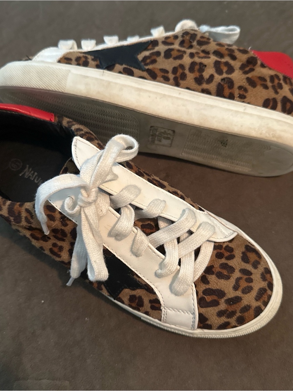 Leopard Print Low-Top Sneakers with White Trim